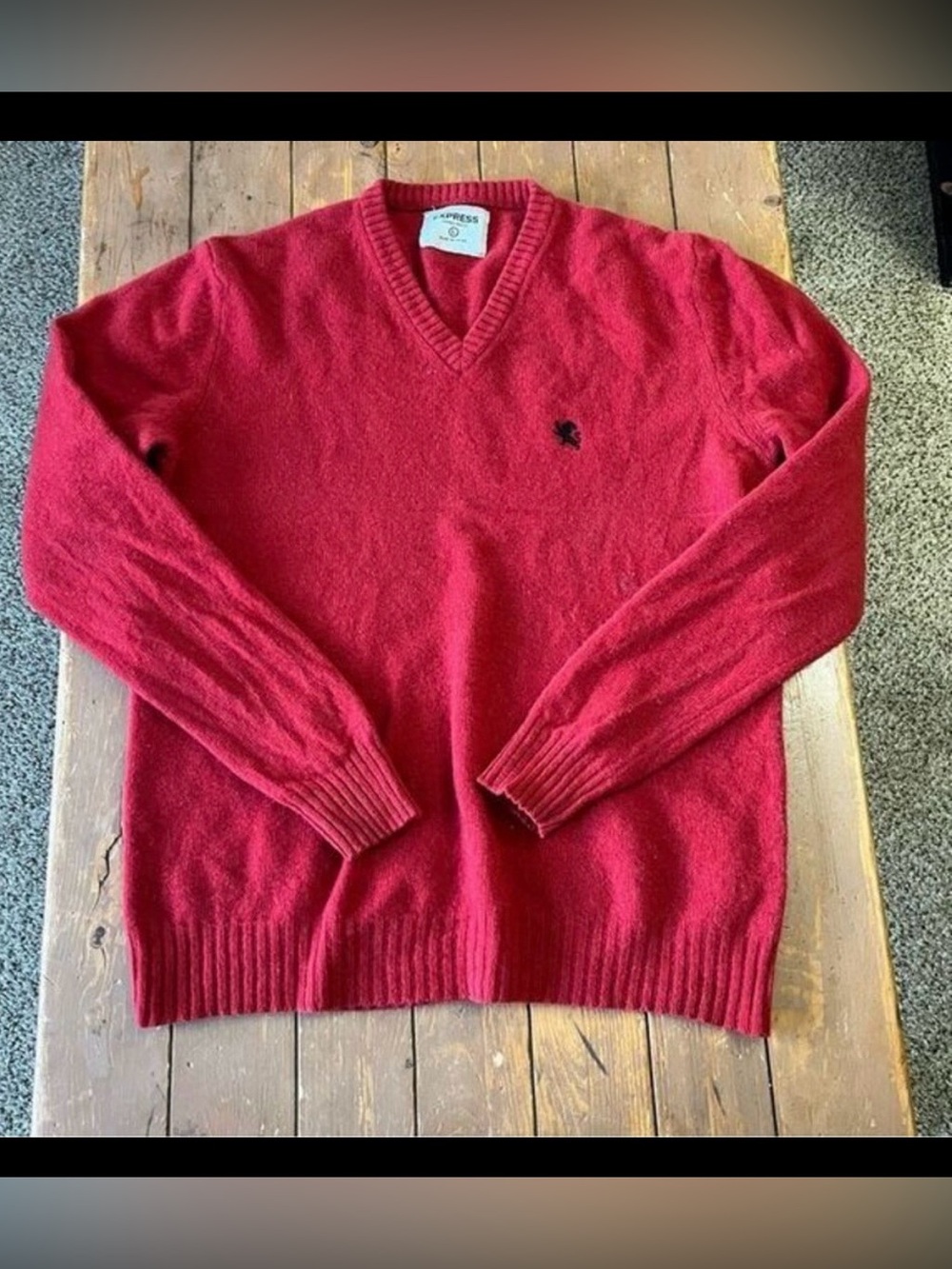 Express Men's Red V-neck Lambswool Sweater